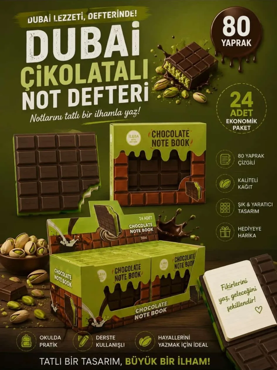 Duba Çikolatalı Not Defteri; ürün, ambalaj ve paket sunumu